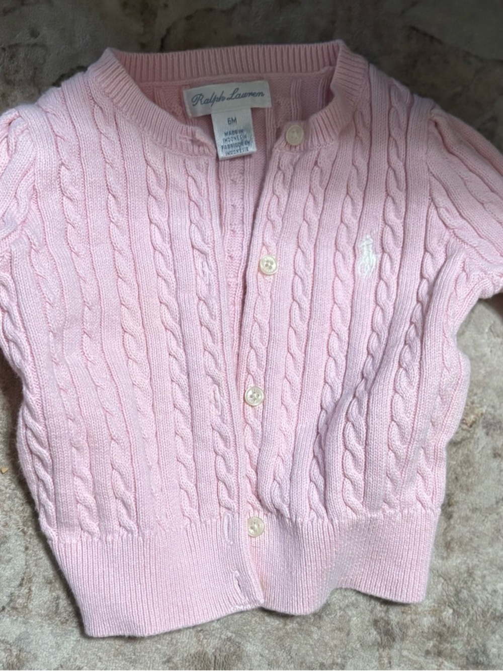 Ralph Lauren Light Pink Cable Knit Baby Cardigan